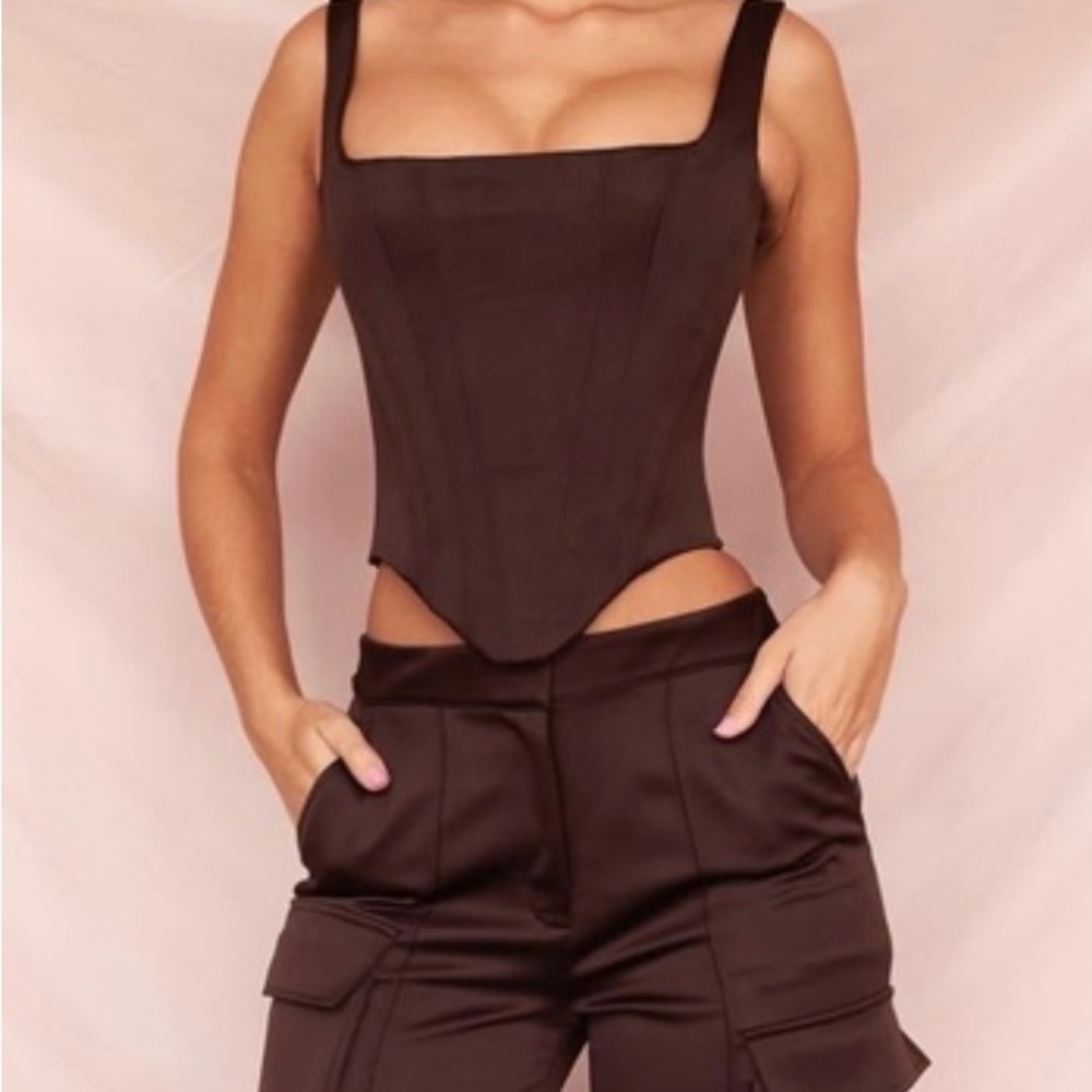 House of CB Satin Brown Corset Top, NWT, size Large+
